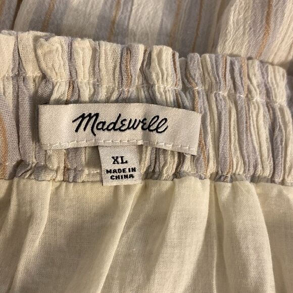Madewell Smocked Pull On Mini Skirt Stripe Cool Fog XL - Picture 5 of 7